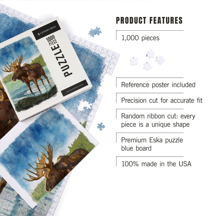 Watercolor Study, Moose, 1000 Piece Jigsaw Puzzle