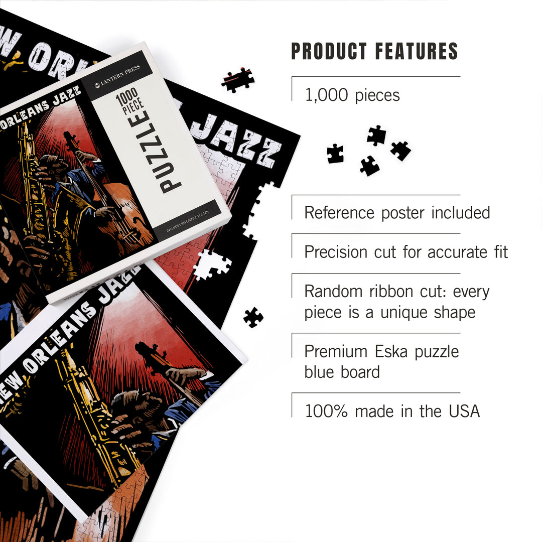 New Orleans, Louisiana, Jazz Band, Scratchboard, 1000 Piece Jigsaw Puzzle