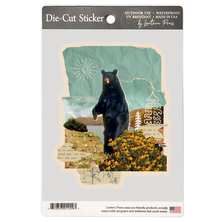 Retro Collage, Black Bear, Vinyl Sticker