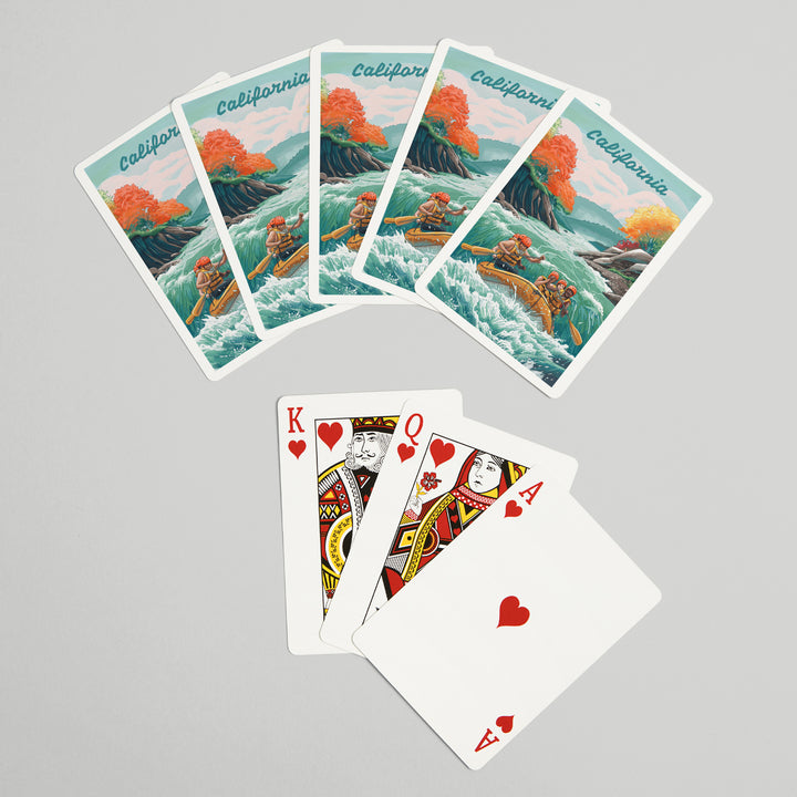 Playing Cards, California, Seek Adventure, River Rafting, 52 Card Deck with Jokers in Box, Unique Art