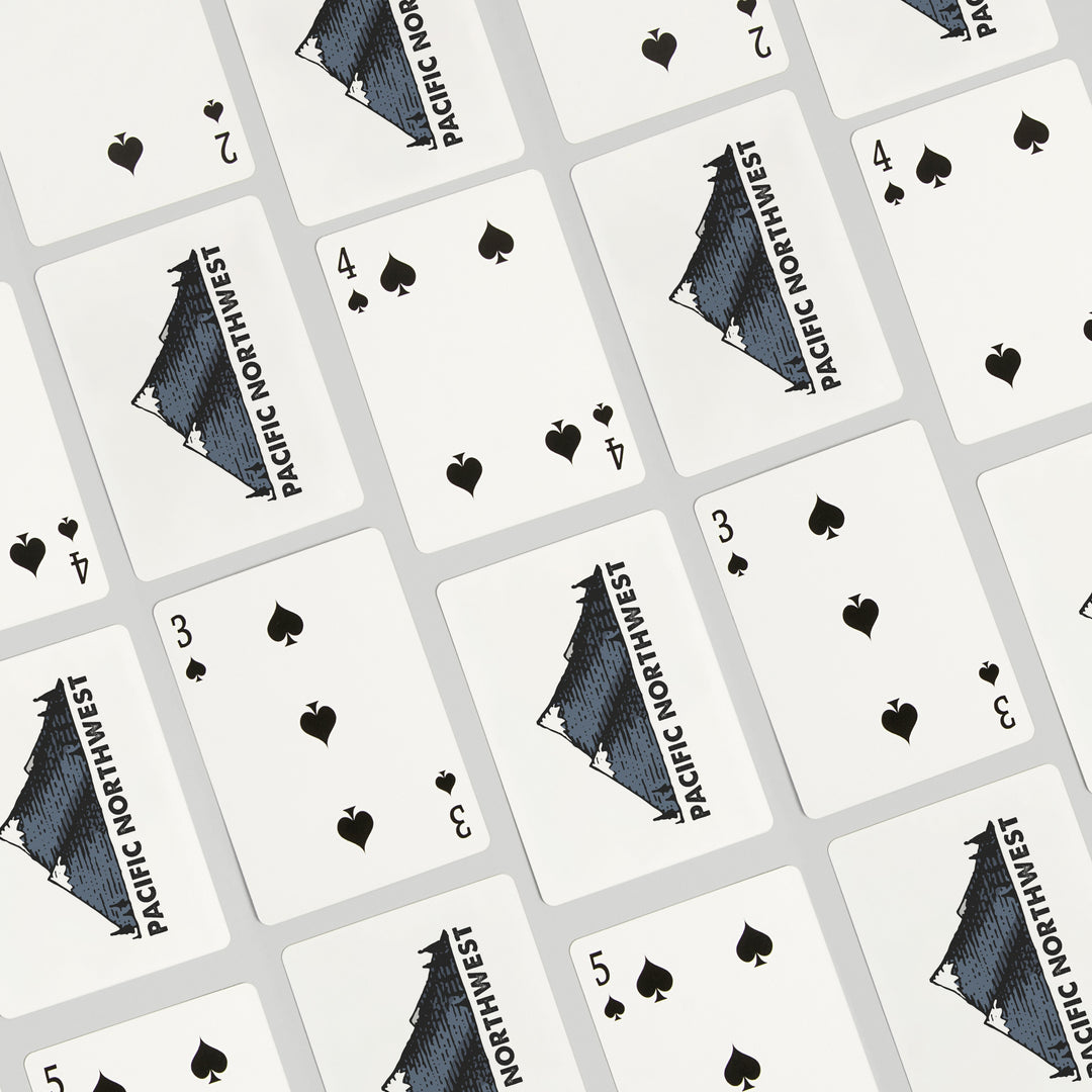 Playing Cards, Pacific Northwest, Mountains, Icon, 52 Card Deck with Jokers in Box, Unique Art