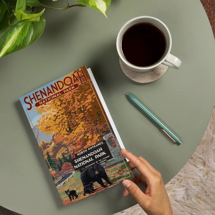 Lined 6x9 Journal, Shenandoah National Park, Virginia, Black Bear and Cubs at Entrance, Lay Flat, 193 Pages, FSC paper