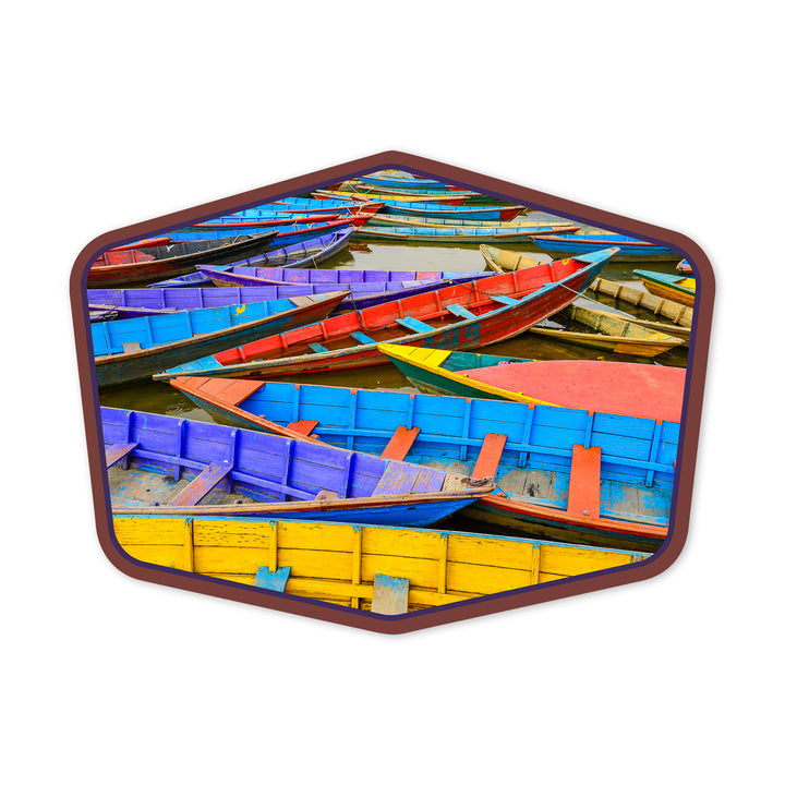 Colorful Wooden Boats on Lake, Contour, Vinyl Sticker