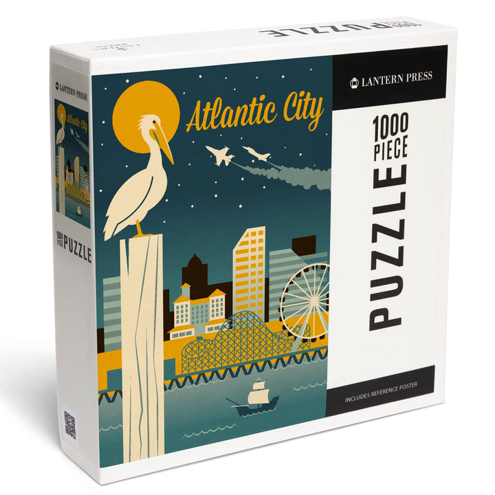 Atlantic City, New Jersey, Retro Skyline Classic Series, Jigsaw Puzzle