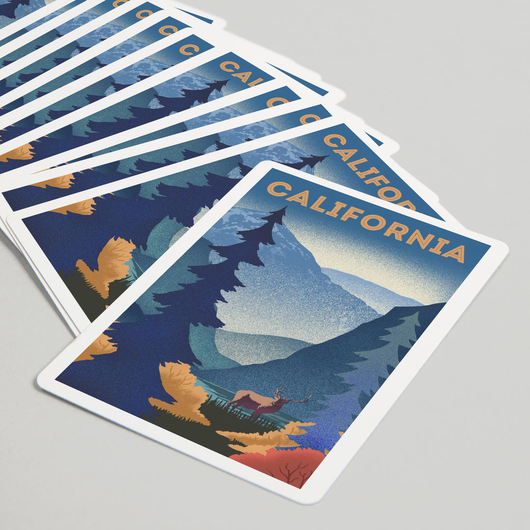 Playing Cards, California, Lithograph, Elk and Mountain Scene, 52 Card Deck with Jokers in Box, Unique Art