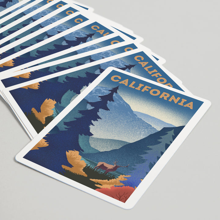 Playing Cards, California, Lithograph, Elk and Mountain Scene, 52 Card Deck with Jokers in Box, Unique Art