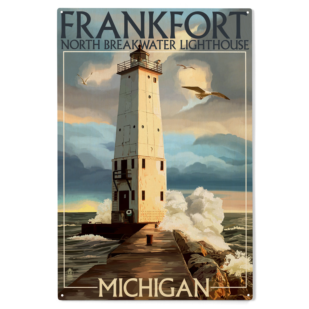 Frankfort Lighthouse, Michigan, Wood Sign and Postcards