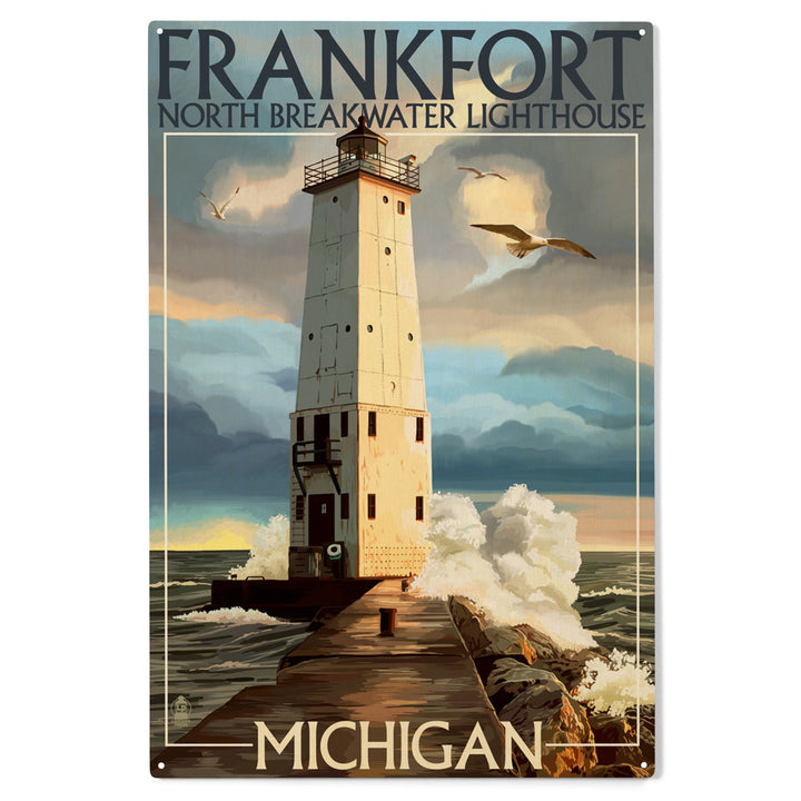 Frankfort Lighthouse, Michigan, Wood Sign and Postcards