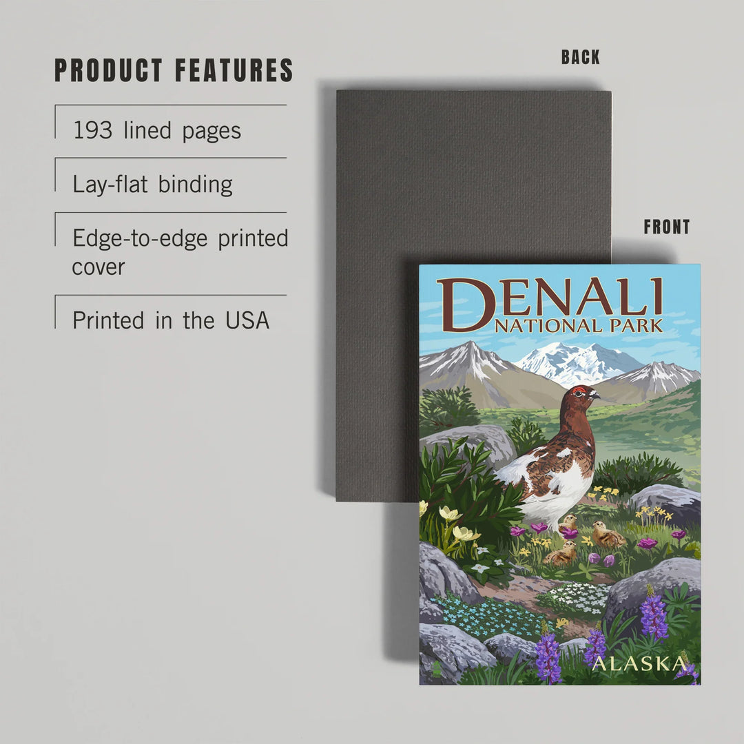 Lined 6x9 Journal, Denali National Park, Alaska, Ptarmigan, Lay Flat, 193 Pages, FSC paper