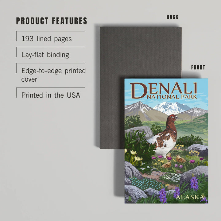 Lined 6x9 Journal, Denali National Park, Alaska, Ptarmigan, Lay Flat, 193 Pages, FSC paper