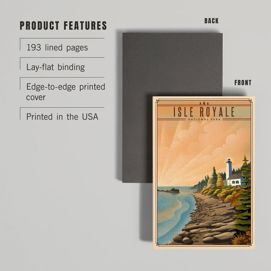 Lined 6x9 Journal, Isle Royale National Park, Michigan, Lithograph National Park Series, Lay Flat, 193 Pages, FSC paper
