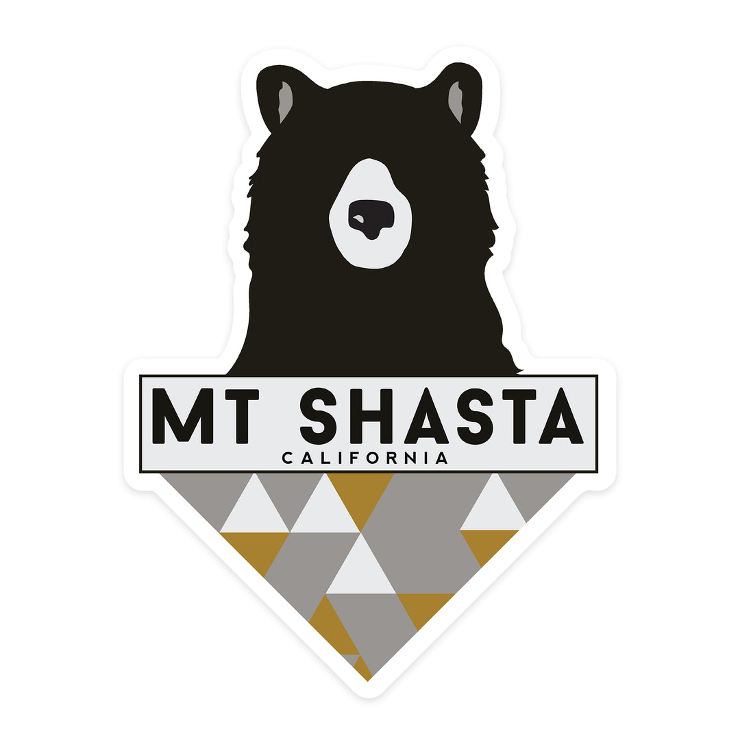 Mt Shasta, California, Bear and Triangles, Contour, Vinyl Sticker