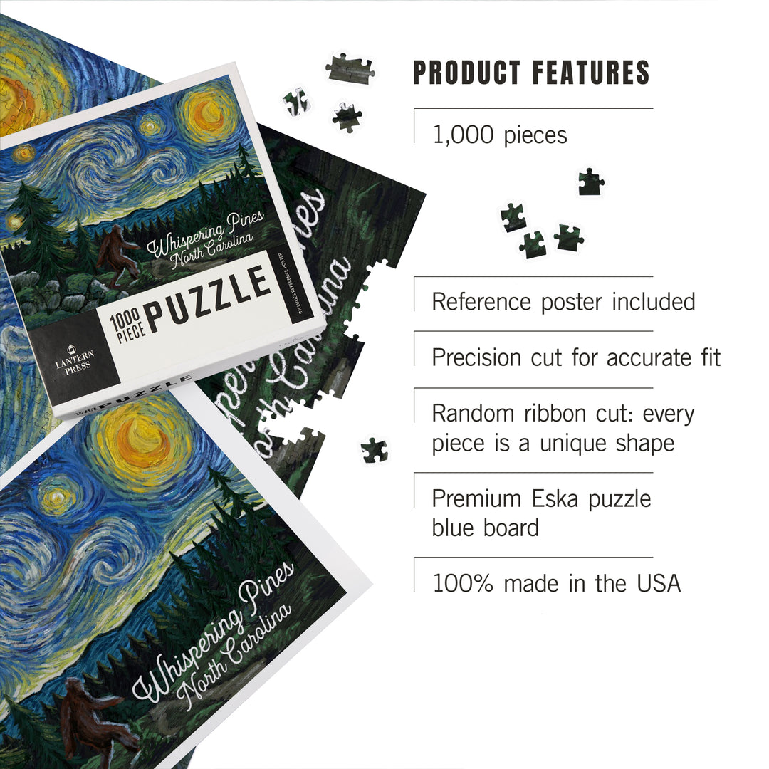 Whispering Pines, North Carolina, Starry Night, Bigfoot, Jigsaw Puzzle