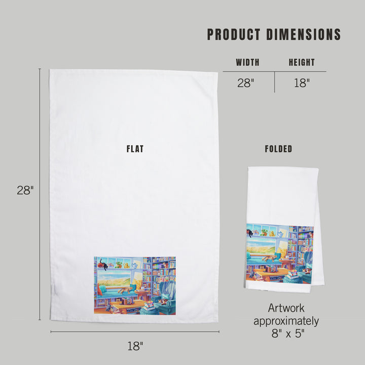 Literary Beach Cats, Organic Cotton Kitchen Tea Towels