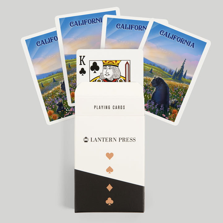 Playing Cards, California, Lithograph, Bear Family in Field, 52 Card Deck with Jokers in Box, Unique Art