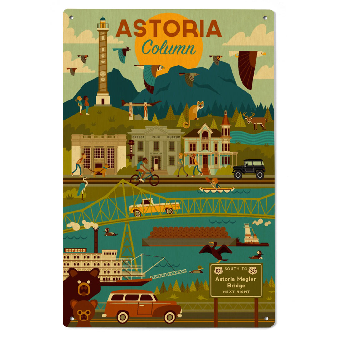 Astoria, Oregon, Astoria Column, Geometric, Lantern Press Artwork, Wood Signs and Postcards