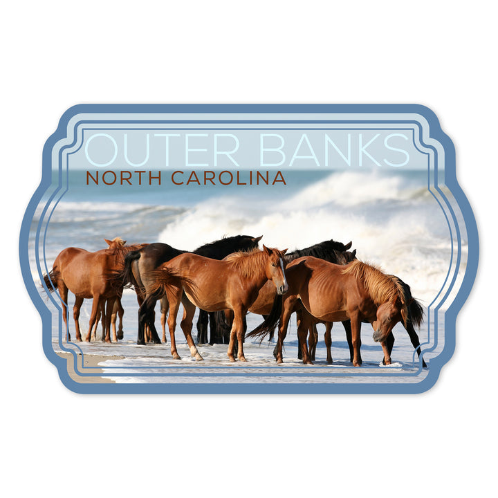 Outer Banks, North Carolina, Horses on Beach, Contour, Vinyl Sticker