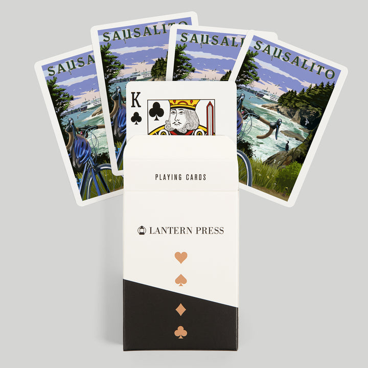 Playing Cards, Sausalito, California, Coastal Scene, Bike and Ferry, 52 Card Deck with Jokers in Box, Unique Art