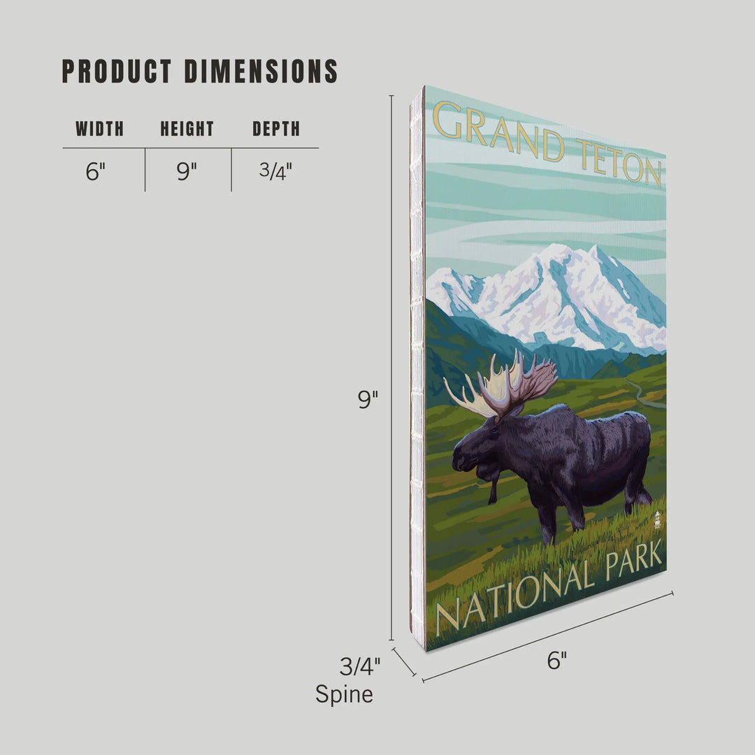 Lined 6x9 Journal, Grand Teton National Park, Wyoming, Moose and Mountain, Lay Flat, 193 Pages, FSC paper