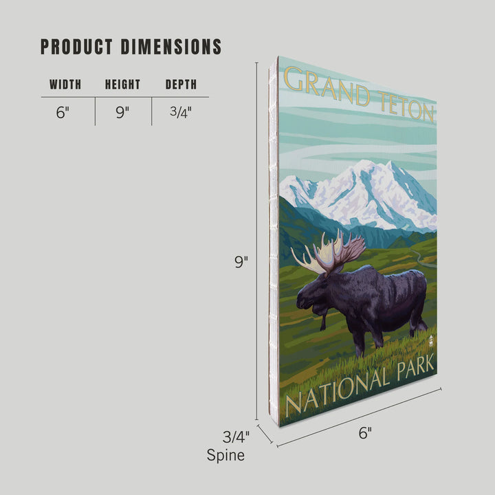 Lined 6x9 Journal, Grand Teton National Park, Wyoming, Moose and Mountain, Lay Flat, 193 Pages, FSC paper