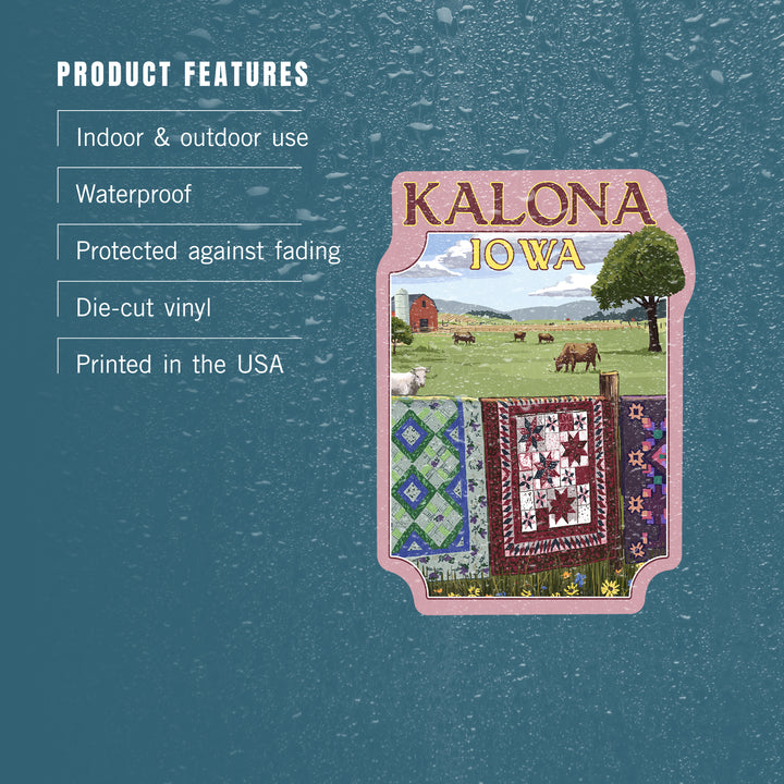Iowa, View with Quilts on Fence, Contour, Vinyl Sticker