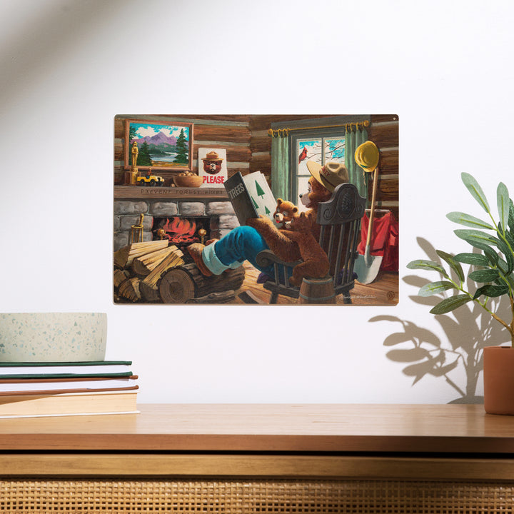 Smokey Bear, Reading Book to Cubs, Officially, Wood Sign and Postcards