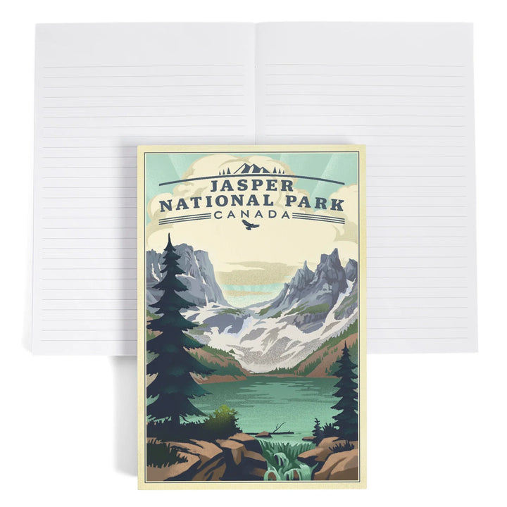 Lined 6x9 Journal, Canada, Jasper National Park, Lake, Lithograph, Lay Flat, 193 Pages, FSC paper