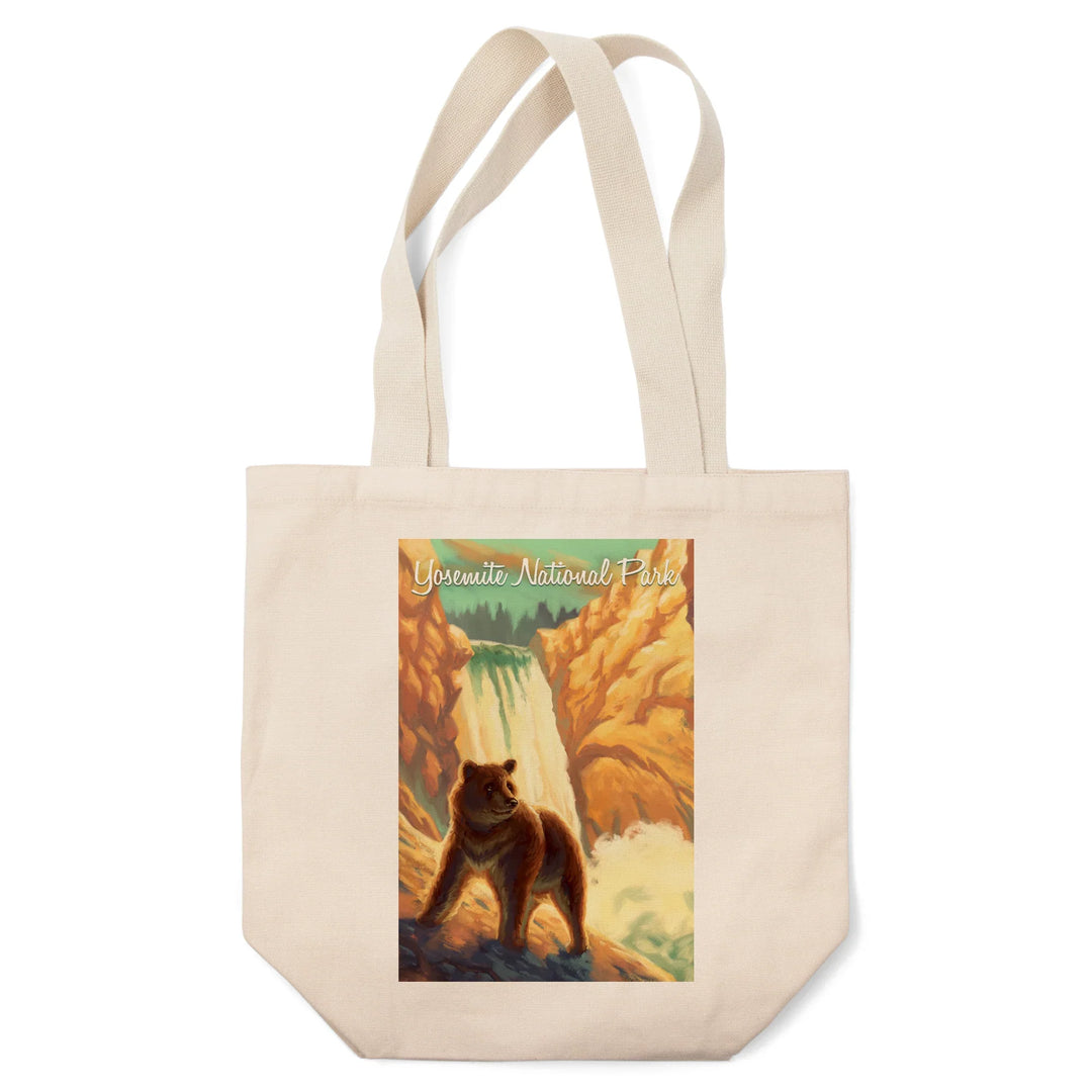 Yosemite National Park, California, Bear, Falls, Oil Painting, Tote Bag