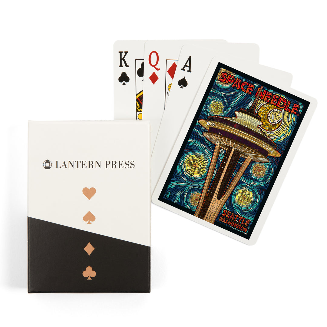 Playing Cards, Seattle, Washington, Space Needle Mosaic, 52 Card Deck with Jokers in Box, Unique Art