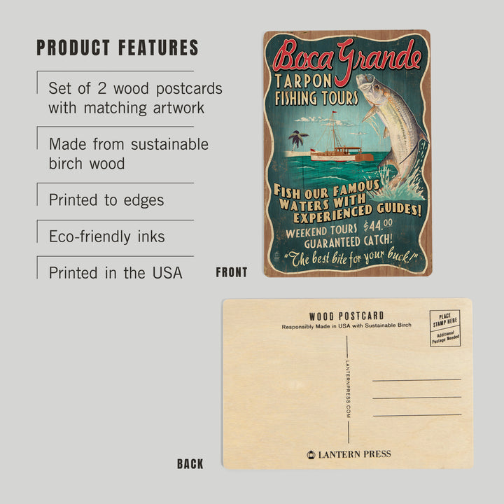 Boca Grande, Florida, Tarpon Fishing Tours, Wood Sign and Postcards