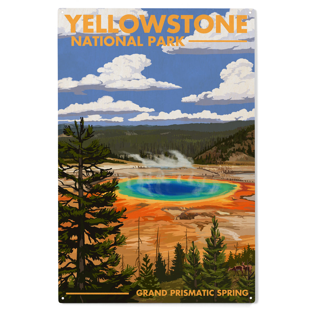 Yellowstone National Park, Grand Prismatic Spring, Wood Sign and Postcards