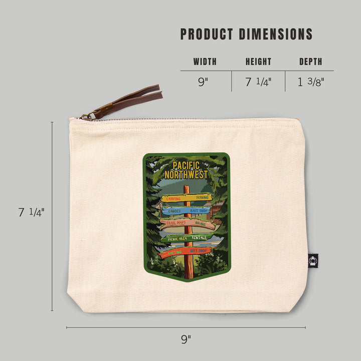 Pacific Northwest, Signpost, Forest and Camp,, Organic Cotton Zipper Pouch, Go Bag