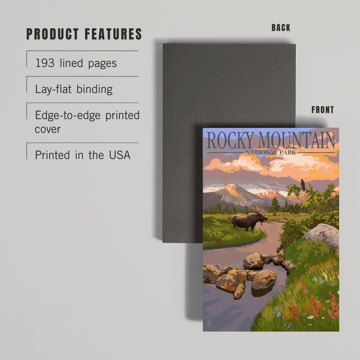 Lined 6x9 Journal, Rocky Mountain National Park, Colorado, Moose and Meadow, Lay Flat, 193 Pages, FSC paper