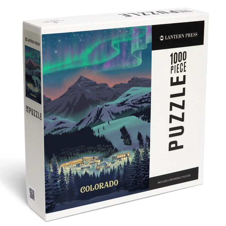 Colorado, Lithograph, Village Under Northern Lights, Jigsaw Puzzle