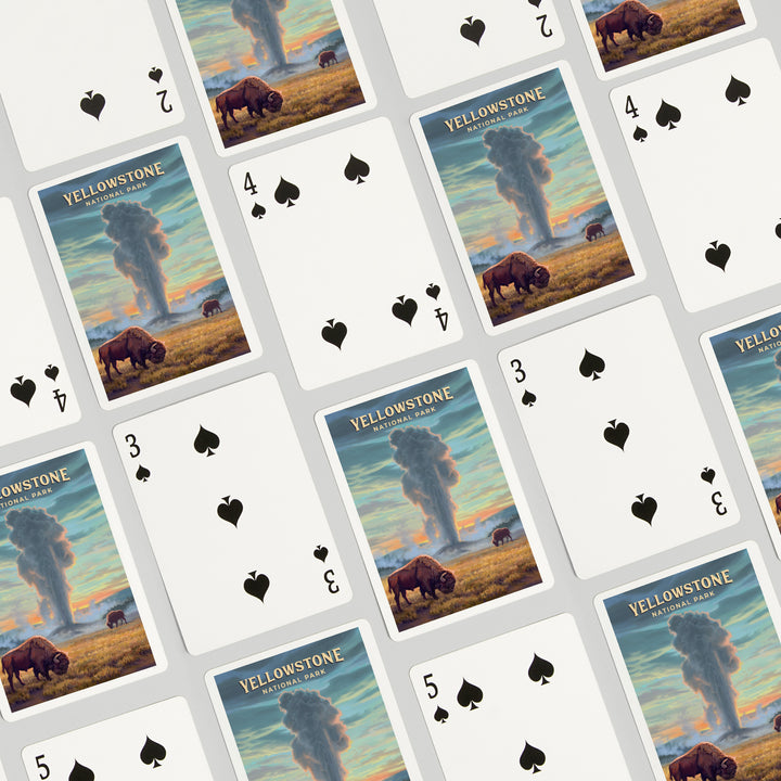 Playing Cards, Yellowstone National Park, Wyoming, Oil Painting, Old Faithful Eruption, 52 Card Deck with Jokers in Box, Unique Art