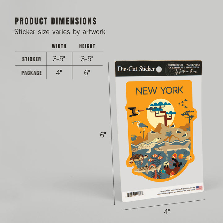 New York Wildlife – Wilderness and Marine Life Illustration, Vinyl Sticker