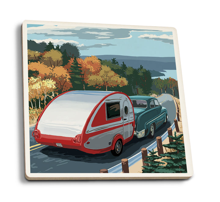 Retro Camper on Road, Coaster Set