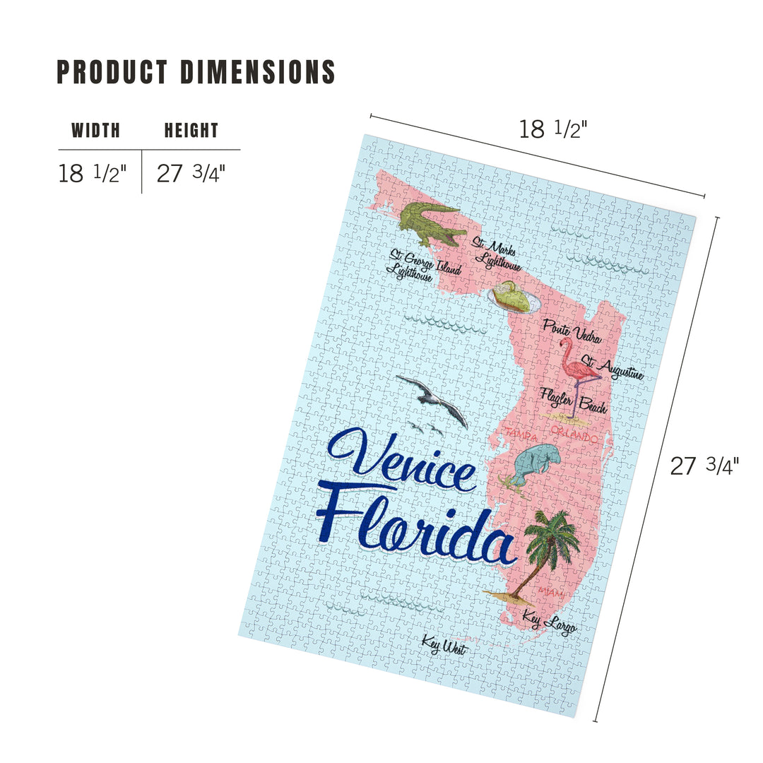 Venice, Florida, Typography and Icons, Pink and Blue, Jigsaw Puzzle