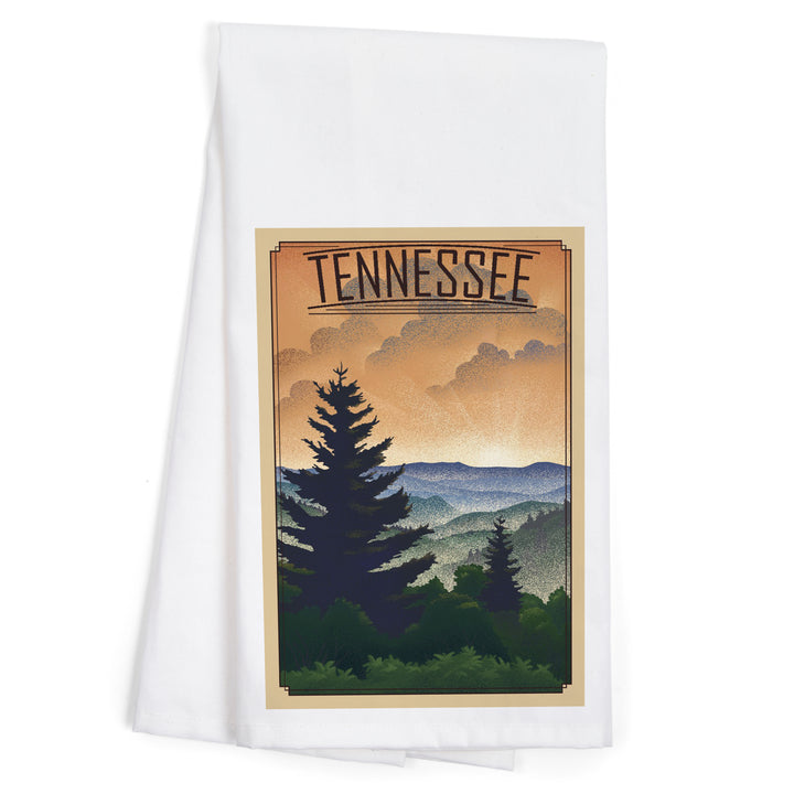 Tennessee, Mountain, Lithograph, Organic Cotton Kitchen Tea Towels