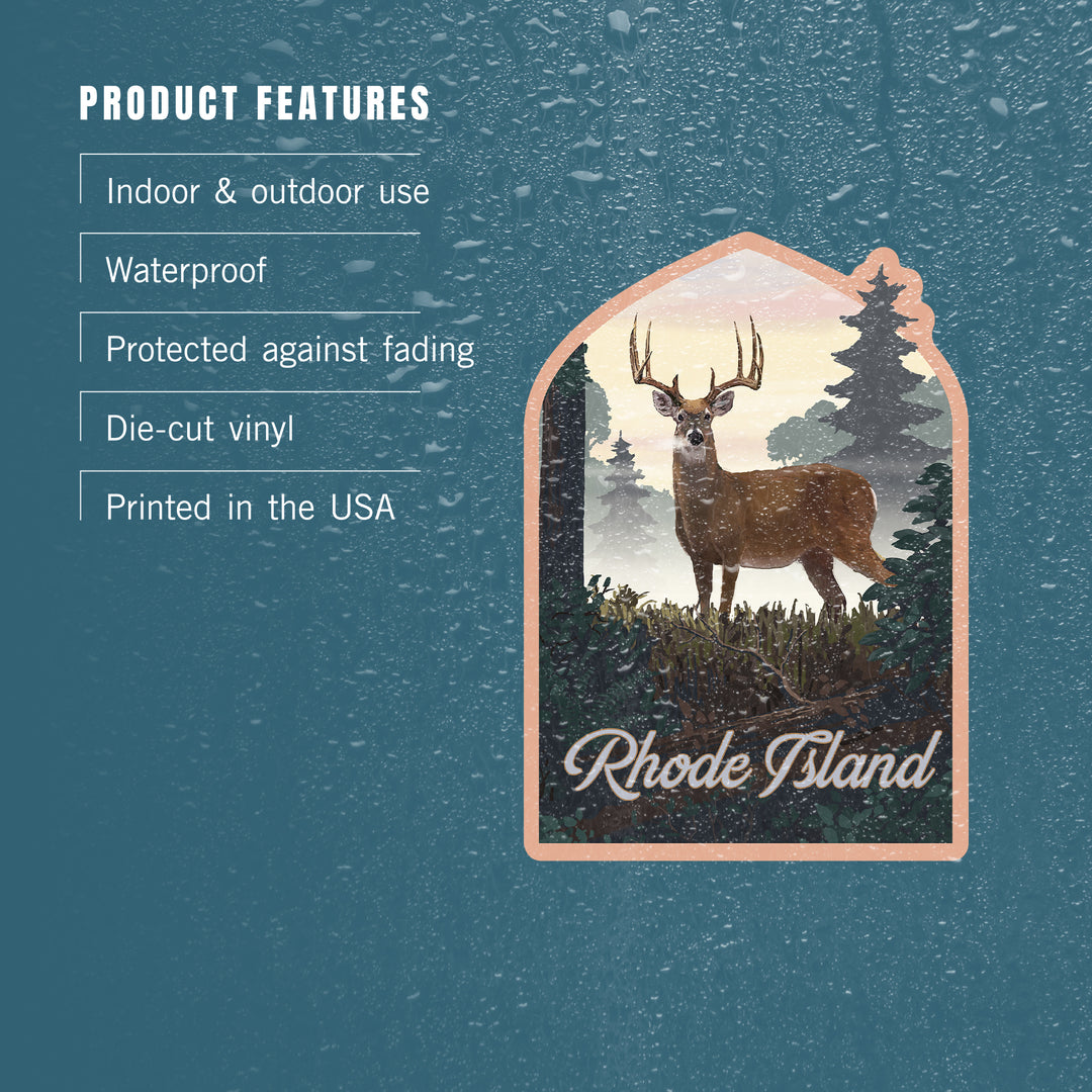 Rhode Island, Painterly, Deer and Sunrise, Vinyl Sticker