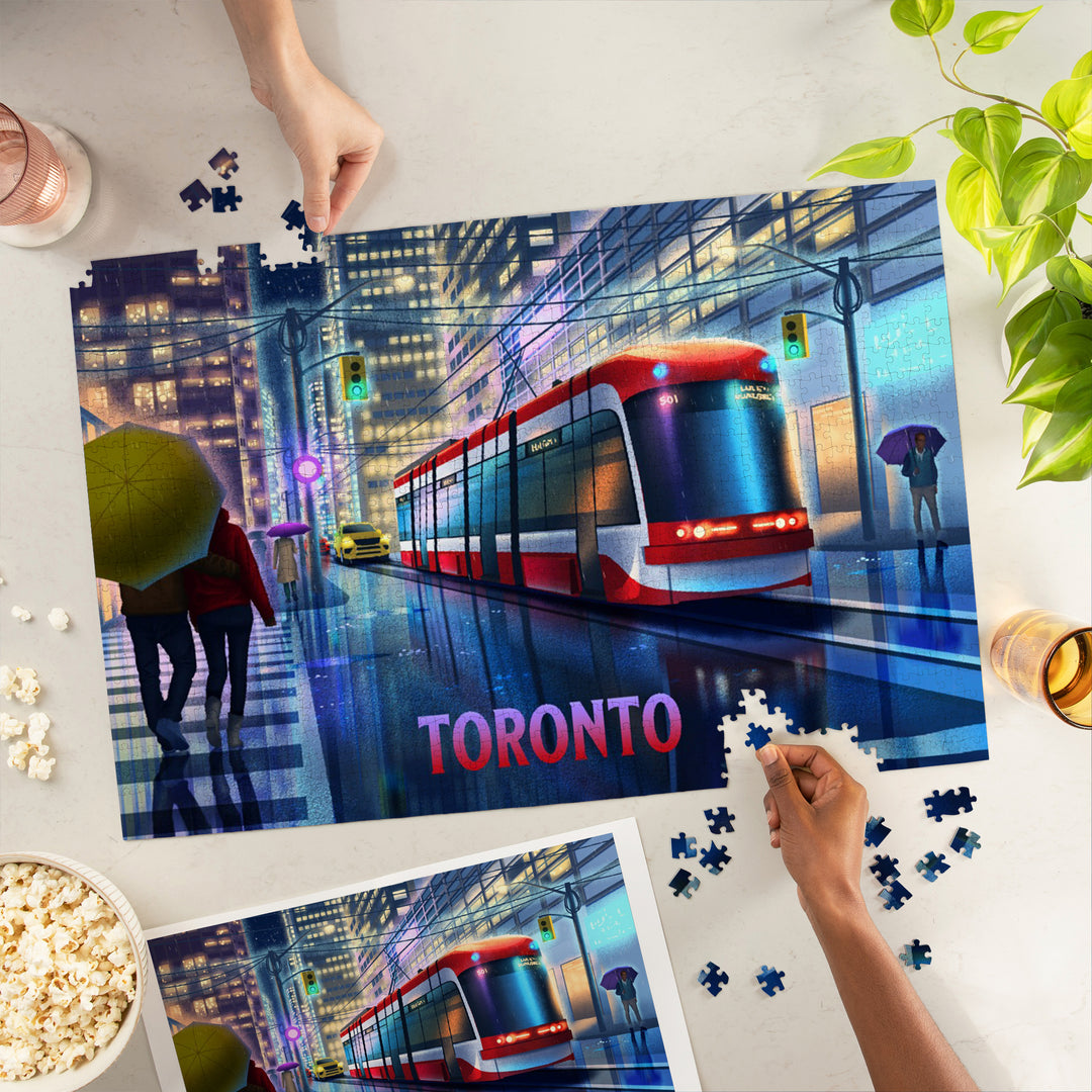 Toronto, Ontario, Lithograph, Toronto Streetcar, Jigsaw Puzzle
