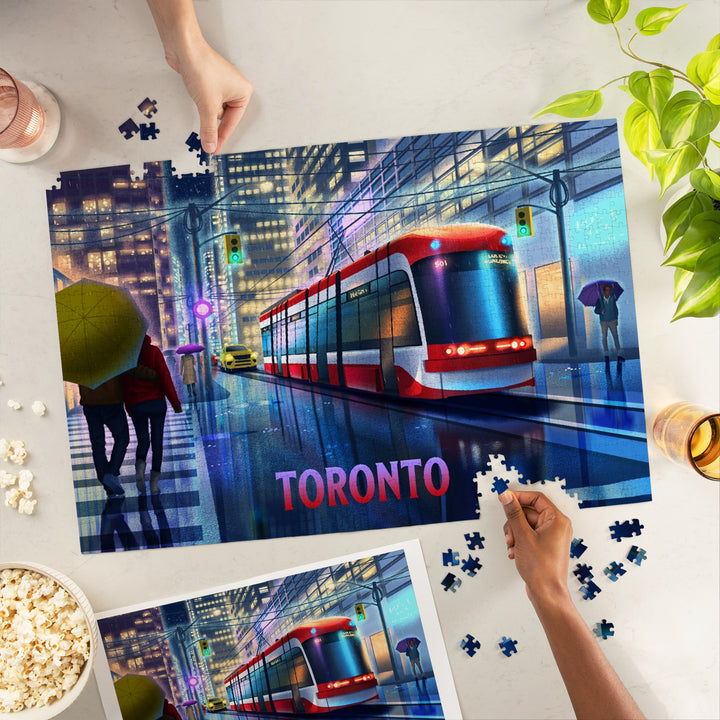 Toronto, Ontario, Lithograph, Toronto Streetcar, Jigsaw Puzzle