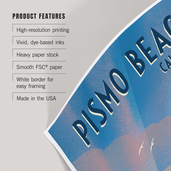 Pismo Beach, California, Lithograph, Surfers on Beach, Art & Giclee Prints