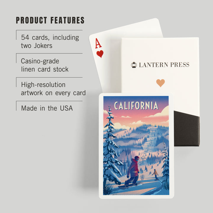 Playing Cards, California, Shred the Gnar, Snowboarding, 52 Card Deck with Jokers in Box, Unique Art