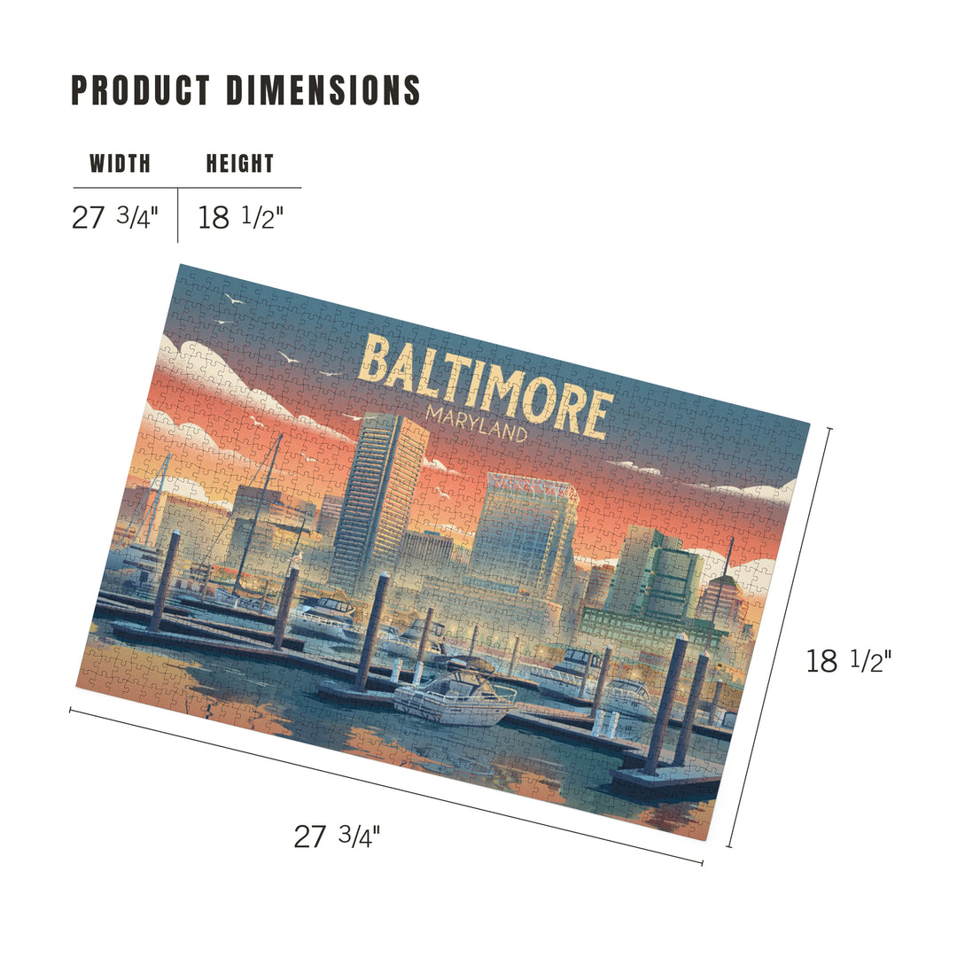 Baltimore, Maryland, Lithograph, City Series, 1000 Piece Jigsaw Puzzle