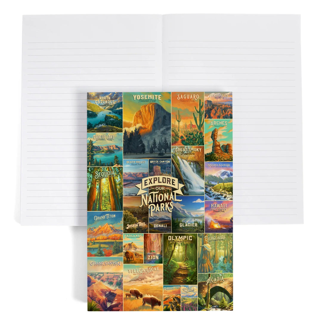 Lined 6x9 Journal, Oil Painting National Park Series, Collage, Explore our National Parks, Lay Flat, 193 Pages, FSC paper