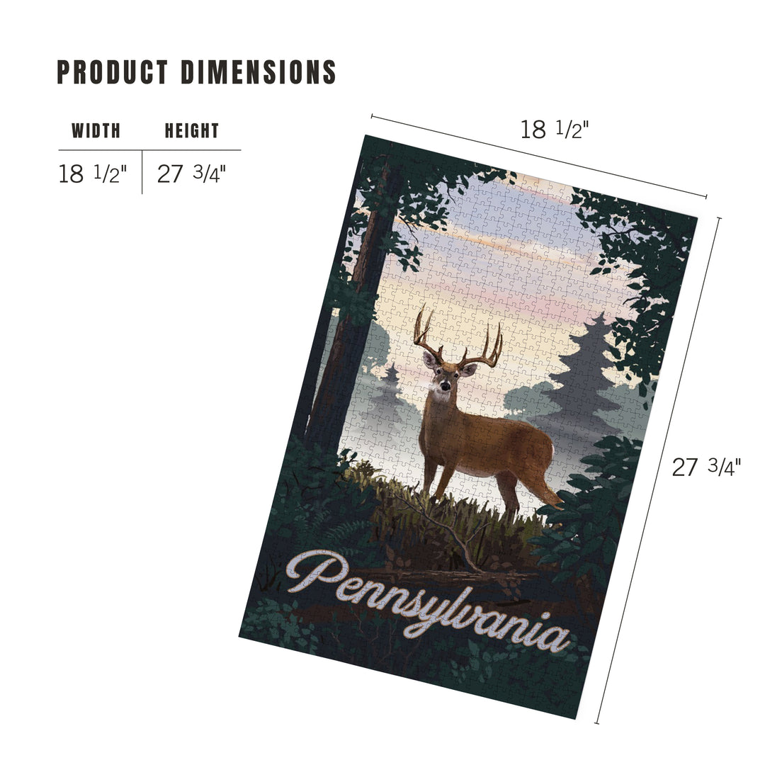 Pennsylvania, Painterly, Deer and Sunrise, 1000 Piece Jigsaw Puzzle