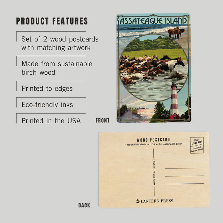 Assateague Island, Maryland, Montage, Wood Sign and Postcards