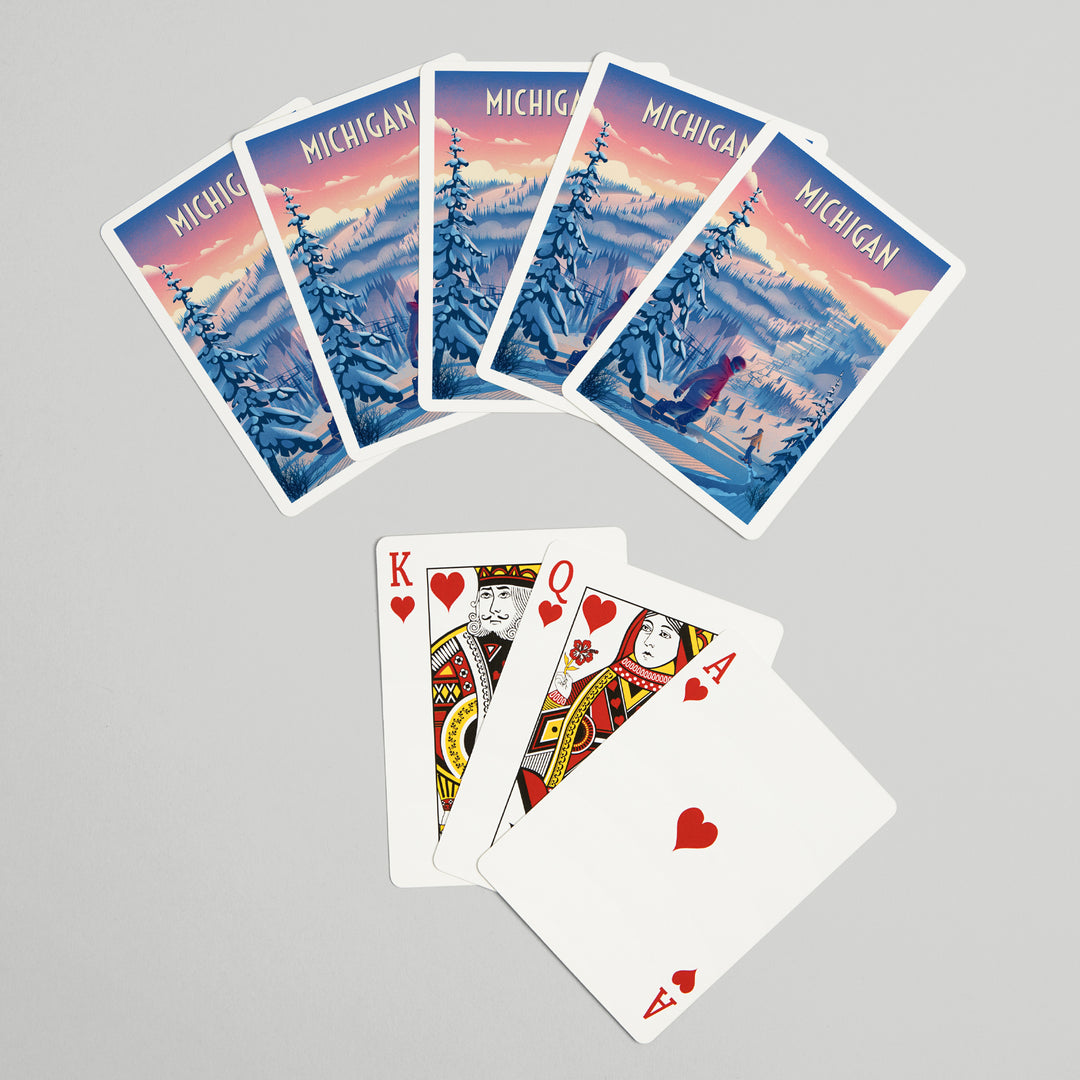 Playing Cards, Michigan, Shred the Gnar, Snowboarding, 52 Card Deck with Jokers in Box, Unique Art