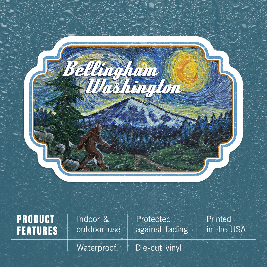 Bellingham, Washington, Bigfoot, Starry Night, Contour, Vinyl Sticker